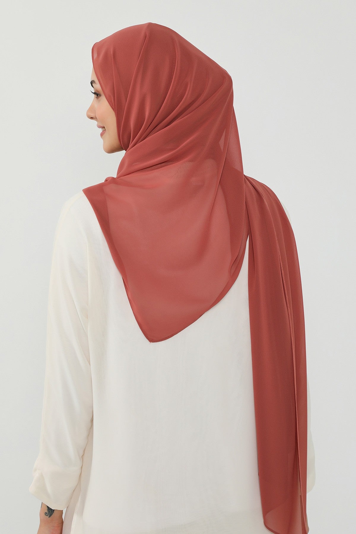Ready to Wear One-Piece Chiffon Shawl Hijab with Built-In Cotton Undercap, Easy Modest Scarf for Women,PS-53 Cinnamon