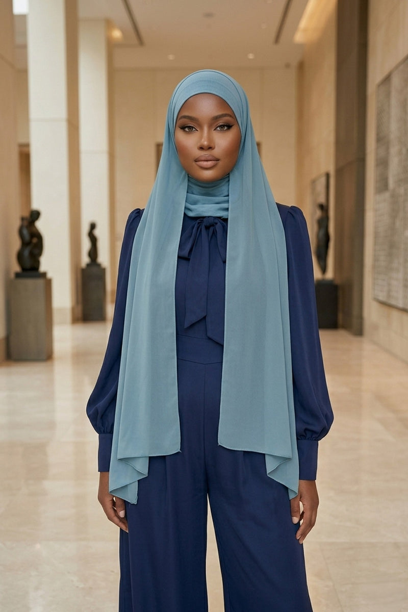 Ready to Wear One-Piece Chiffon Shawl Hijab with Built-In Cotton Undercap, Easy Modest Scarf for Women,PS-53