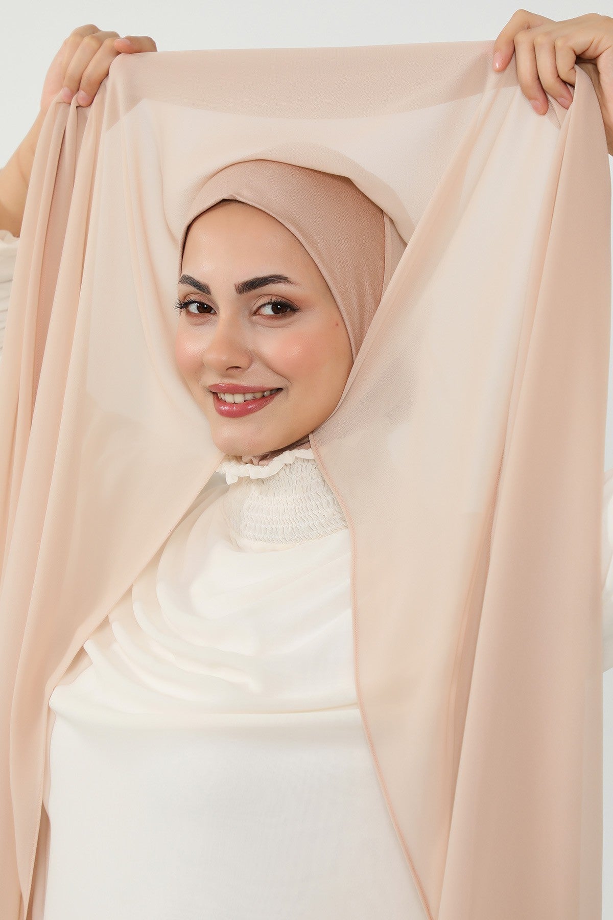 Ready to Wear One-Piece Chiffon Shawl Hijab with Built-In Cotton Undercap, Easy Modest Scarf for Women,PS-53 Light Mink