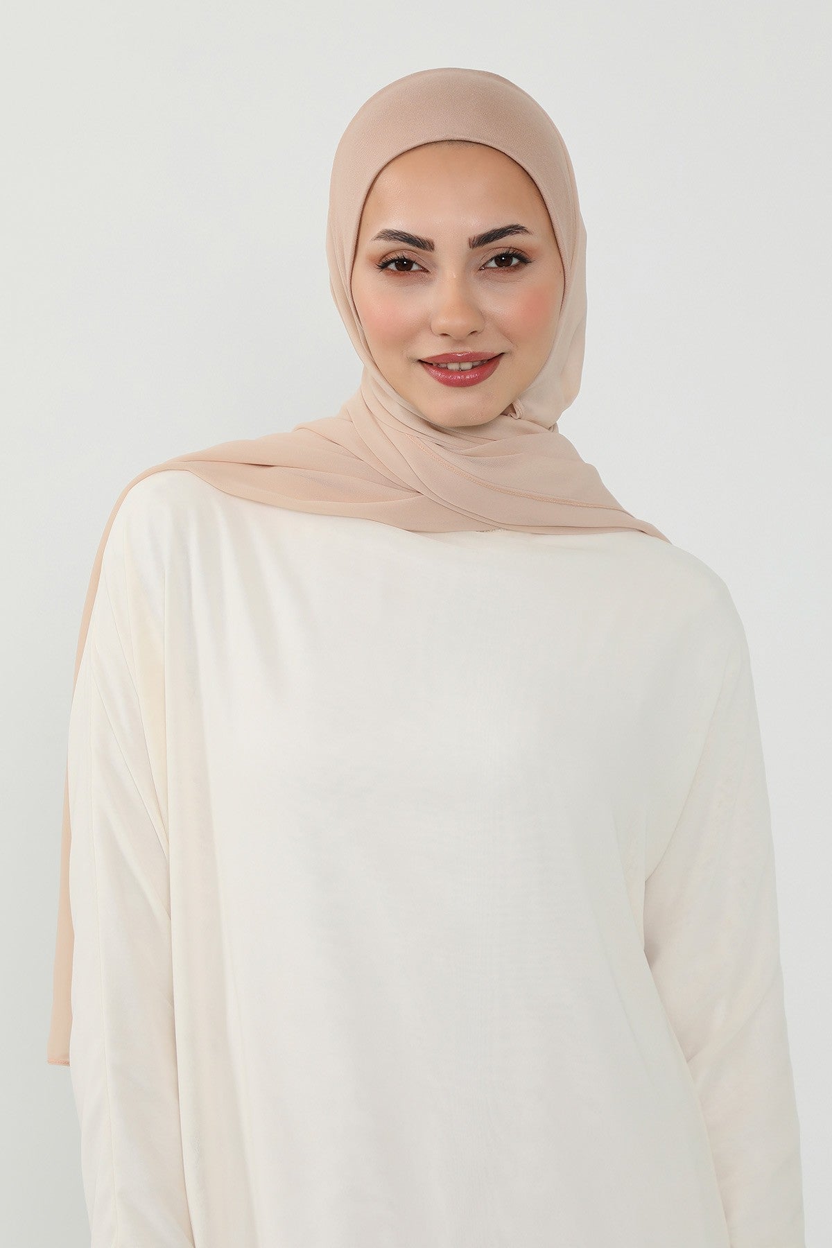 Ready to Wear One-Piece Chiffon Shawl Hijab with Built-In Cotton Undercap, Easy Modest Scarf for Women,PS-53 Light Mink