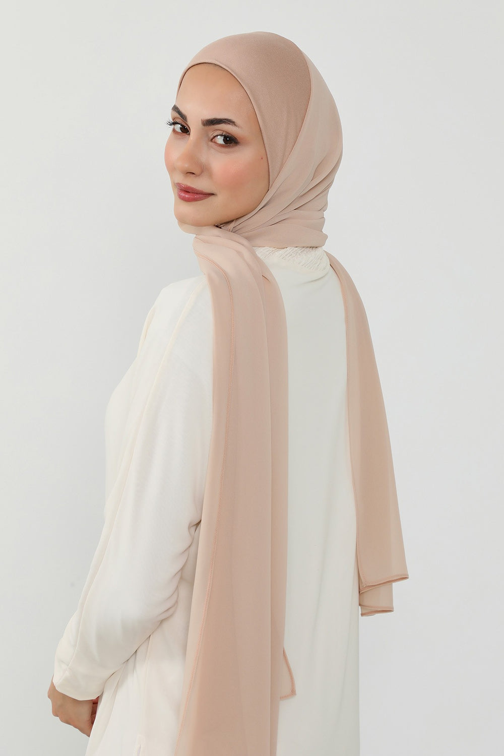Ready to Wear One-Piece Chiffon Shawl Hijab with Built-In Cotton Undercap, Easy Modest Scarf for Women,PS-53 Light Mink