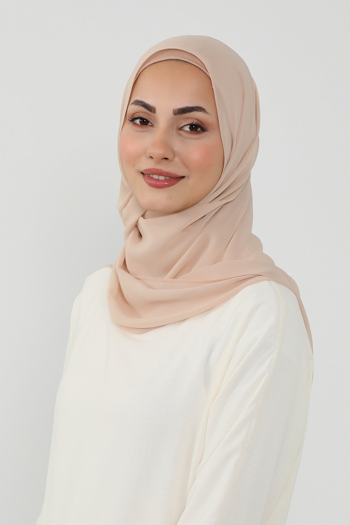 Ready to Wear One-Piece Chiffon Shawl Hijab with Built-In Cotton Undercap, Easy Modest Scarf for Women,PS-53 Light Mink