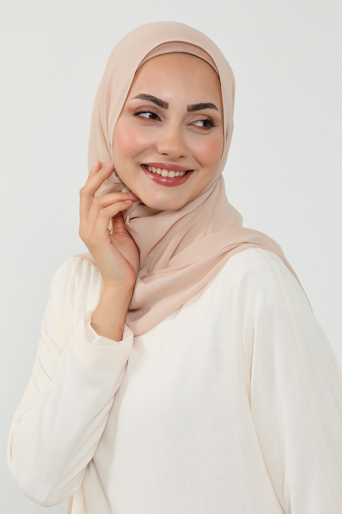 Ready to Wear One-Piece Chiffon Shawl Hijab with Built-In Cotton Undercap, Easy Modest Scarf for Women,PS-53 Light Mink