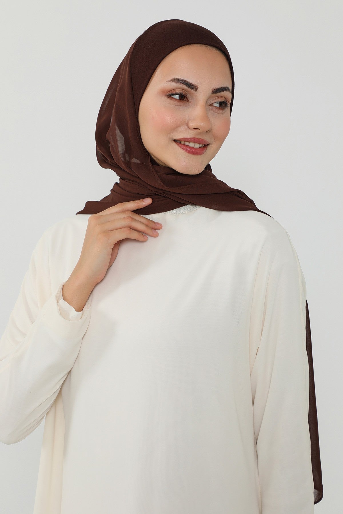 Ready to Wear One-Piece Chiffon Shawl Hijab with Built-In Cotton Undercap, Easy Modest Scarf for Women,PS-53 Brown