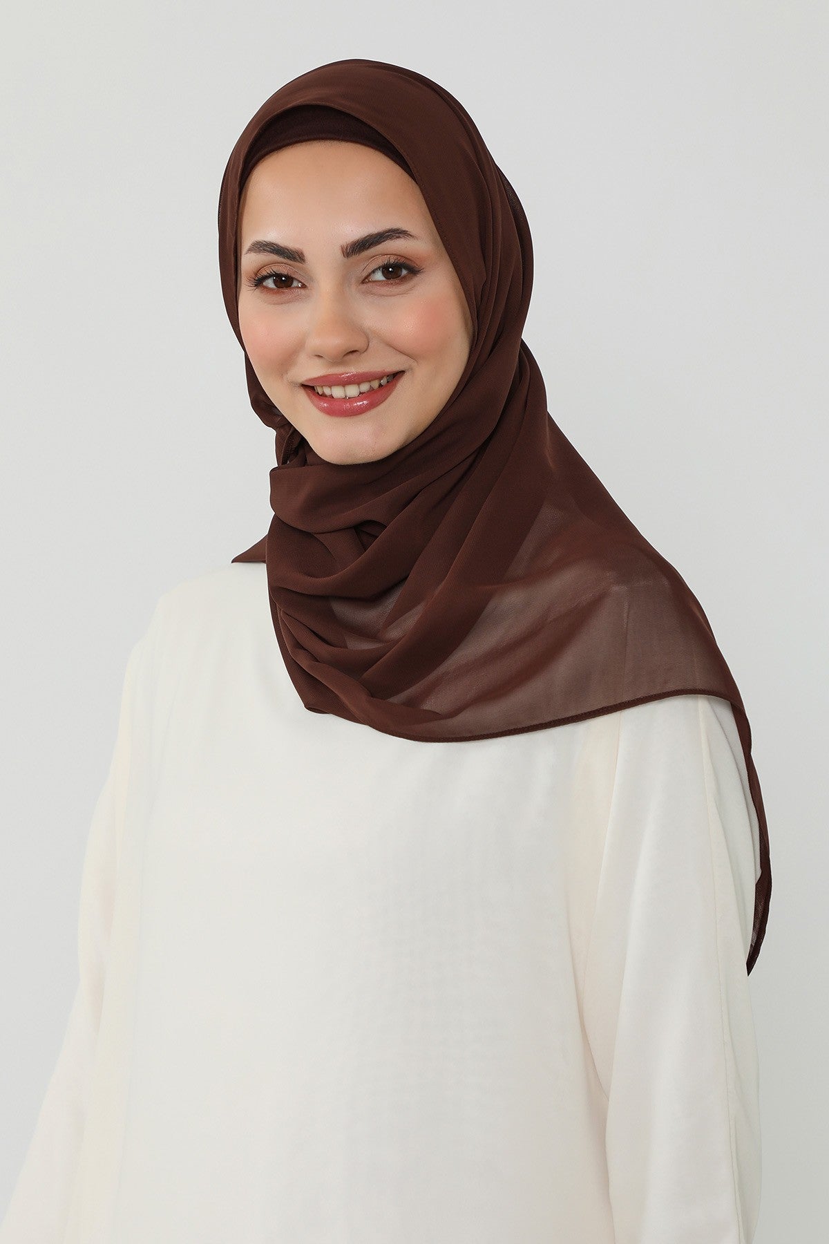 Ready to Wear One-Piece Chiffon Shawl Hijab with Built-In Cotton Undercap, Easy Modest Scarf for Women,PS-53 Brown