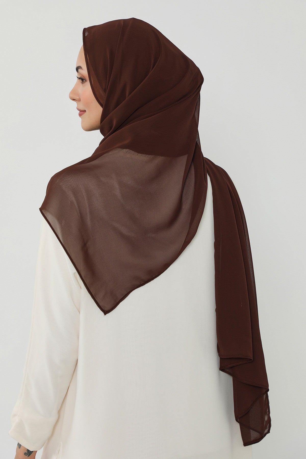 Ready to Wear One-Piece Chiffon Shawl Hijab with Built-In Cotton Undercap, Easy Modest Scarf for Women,PS-53 Brown