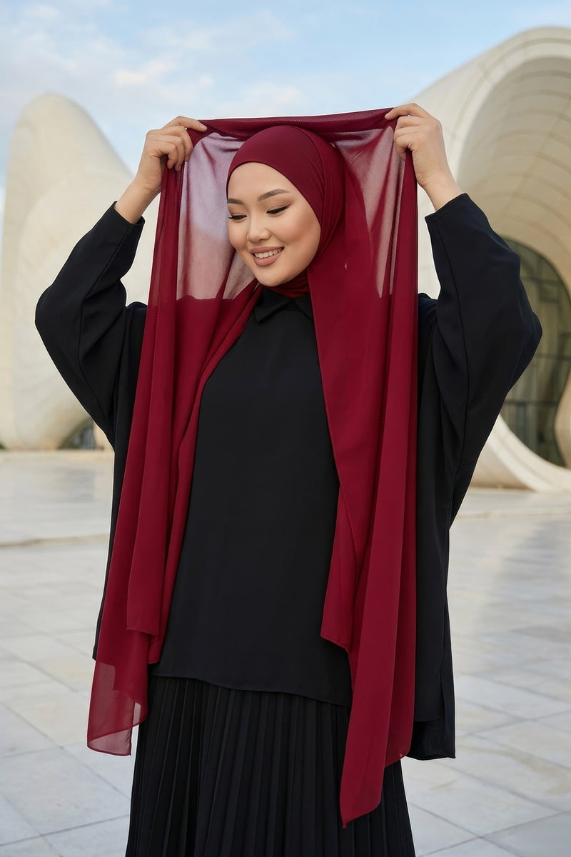 Ready to Wear One-Piece Chiffon Shawl Hijab with Built-In Cotton Undercap, Easy Modest Scarf for Women,PS-53