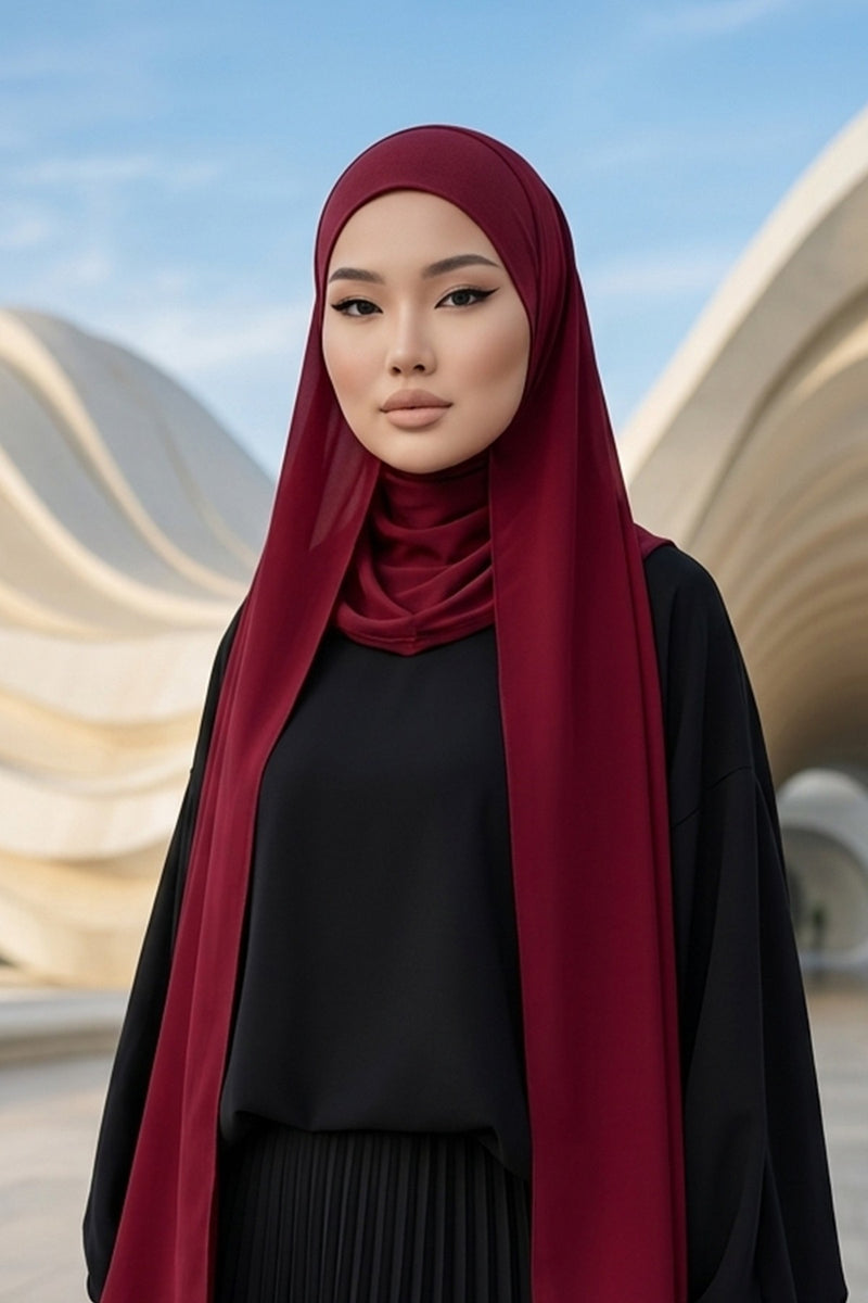 Ready to Wear One-Piece Chiffon Shawl Hijab with Built-In Cotton Undercap, Easy Modest Scarf for Women,PS-53