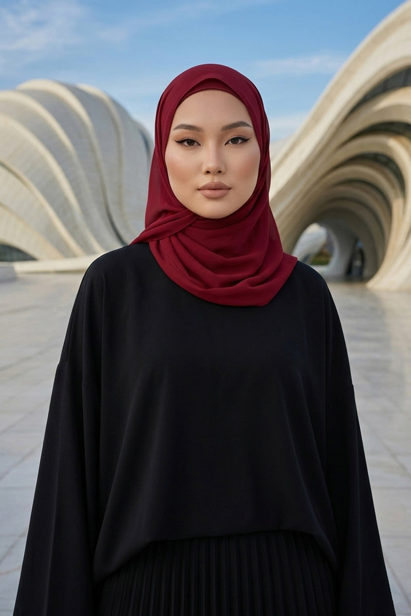 Ready to Wear One-Piece Chiffon Shawl Hijab with Built-In Cotton Undercap, Easy Modest Scarf for Women,PS-53
