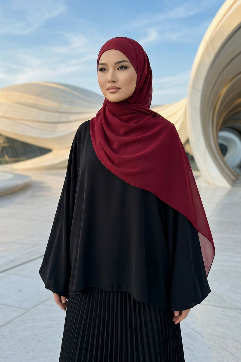 Ready to Wear One-Piece Chiffon Shawl Hijab with Built-In Cotton Undercap, Easy Modest Scarf for Women,PS-53