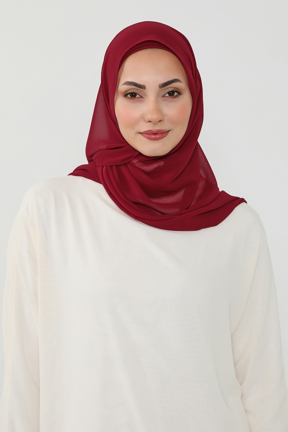 Ready to Wear One-Piece Chiffon Shawl Hijab with Built-In Cotton Undercap, Easy Modest Scarf for Women,PS-53 Maroon