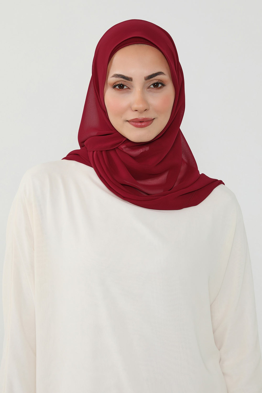 Ready to Wear One-Piece Chiffon Shawl Hijab with Built-In Cotton Undercap, Easy Modest Scarf for Women,PS-53 Maroon