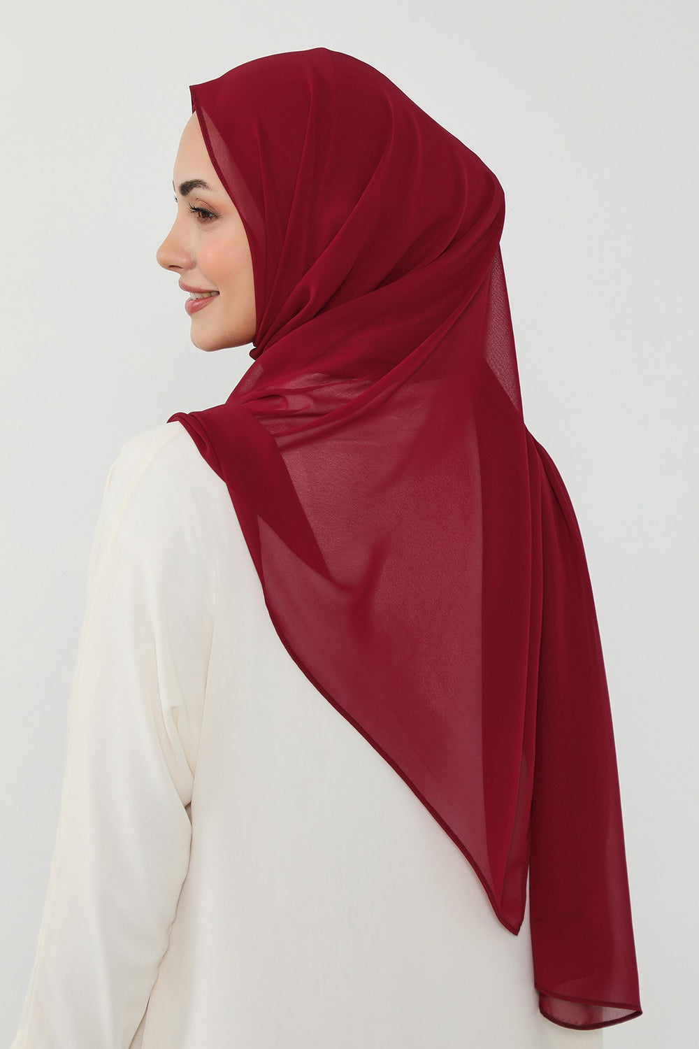 Ready to Wear One-Piece Chiffon Shawl Hijab with Built-In Cotton Undercap, Easy Modest Scarf for Women,PS-53 Maroon