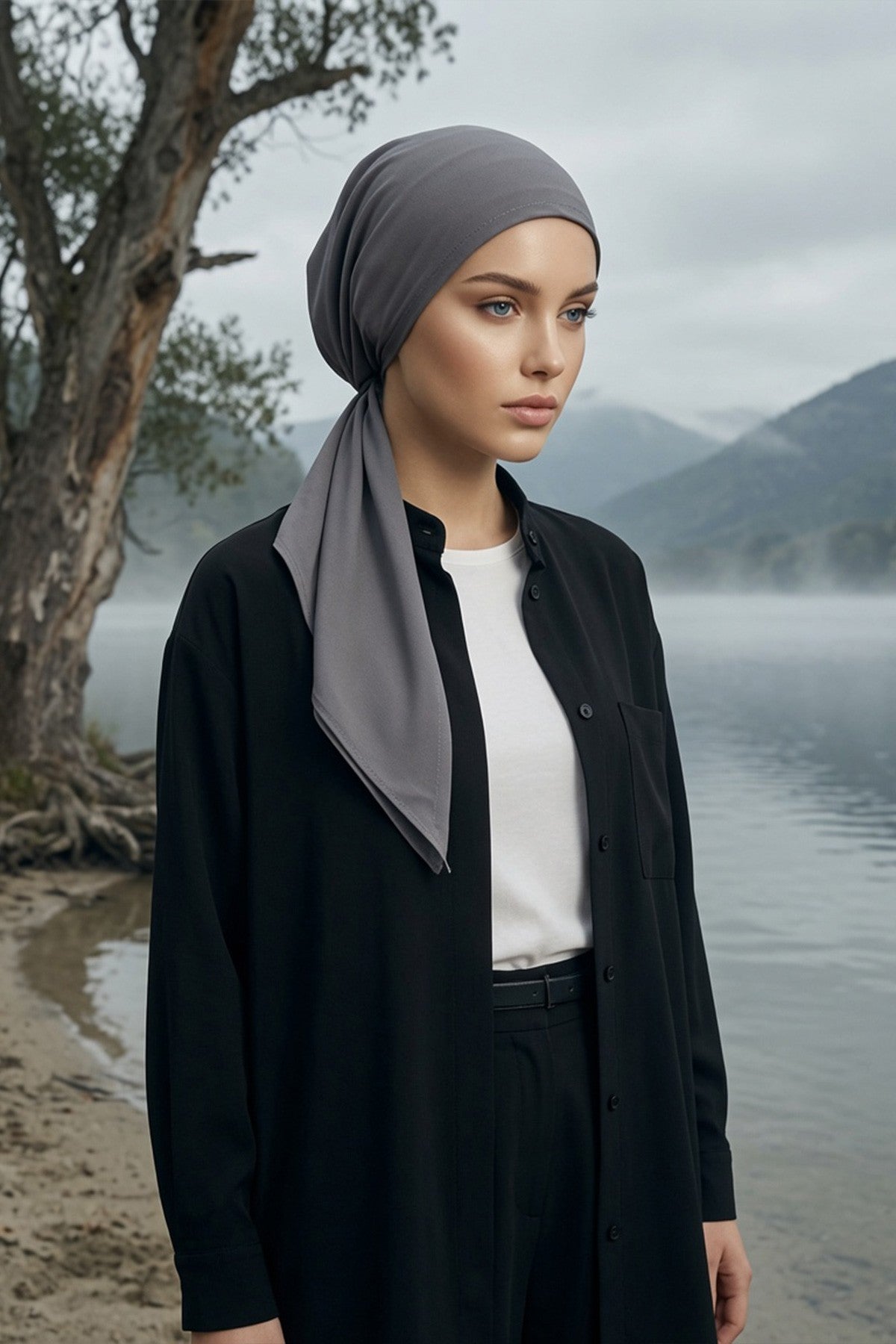 Ready-to-Wear Tie-Back Crepe Hijab Bonnet, Elegant Instant Modest Head Covering,B-101
