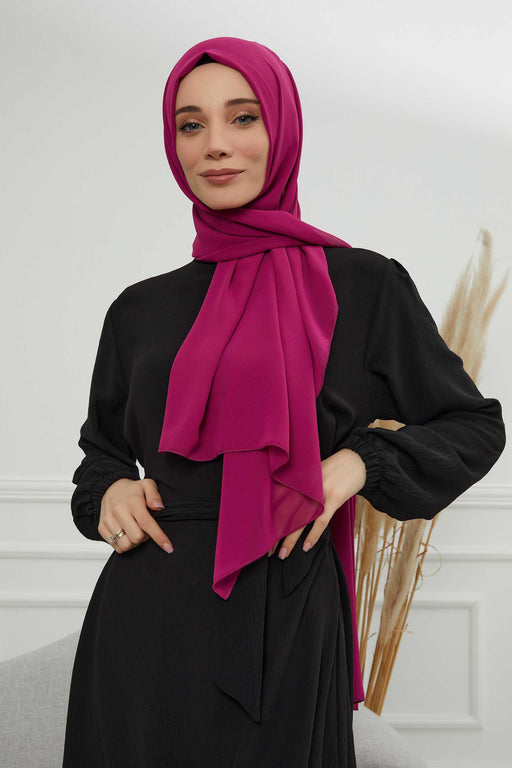 Rectangle Chiffon Shawl for Women Modesty Stylish Turban Cap Head Wrap,CTS-1 Fuchsia