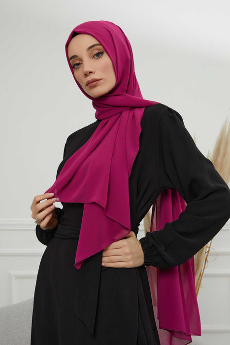 Rectangle Chiffon Shawl for Women Modesty Stylish Turban Cap Head Wrap,CTS-1 Fuchsia