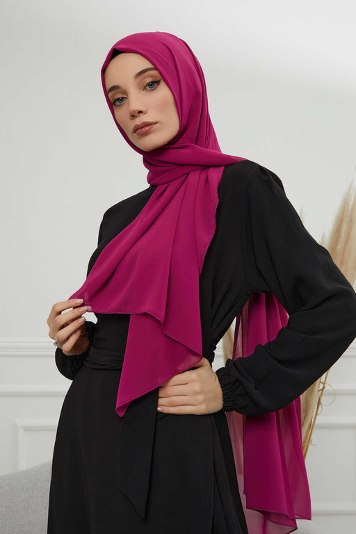 Rectangle Chiffon Shawl for Women Modesty Stylish Turban Cap Head Wrap,CTS-1 Fuchsia