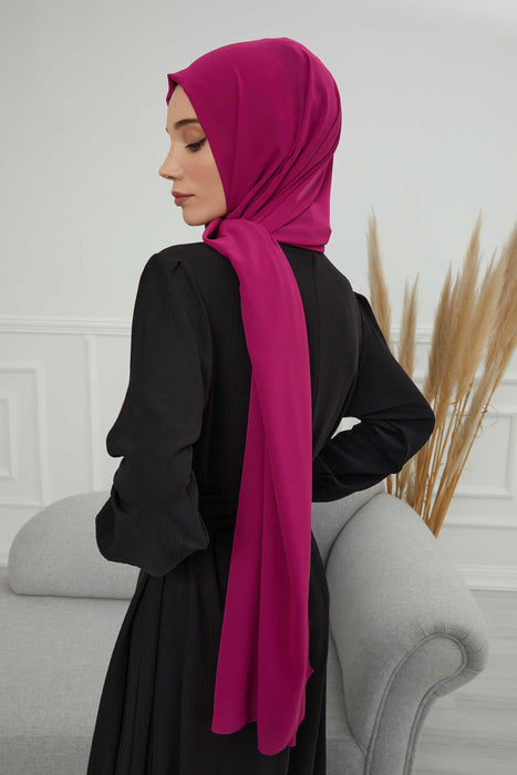 Rectangle Chiffon Shawl for Women Modesty Stylish Turban Cap Head Wrap,CTS-1 Fuchsia