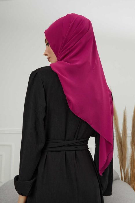 Rectangle Chiffon Shawl for Women Modesty Stylish Turban Cap Head Wrap,CTS-1 Fuchsia