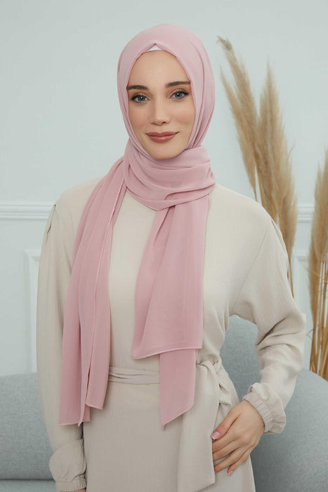 Rectangle Chiffon Shawl for Women Modesty Stylish Turban Cap Head Wrap,CTS-1 Powder