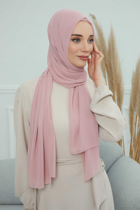Rectangle Chiffon Shawl for Women Modesty Stylish Turban Cap Head Wrap,CTS-1 Powder