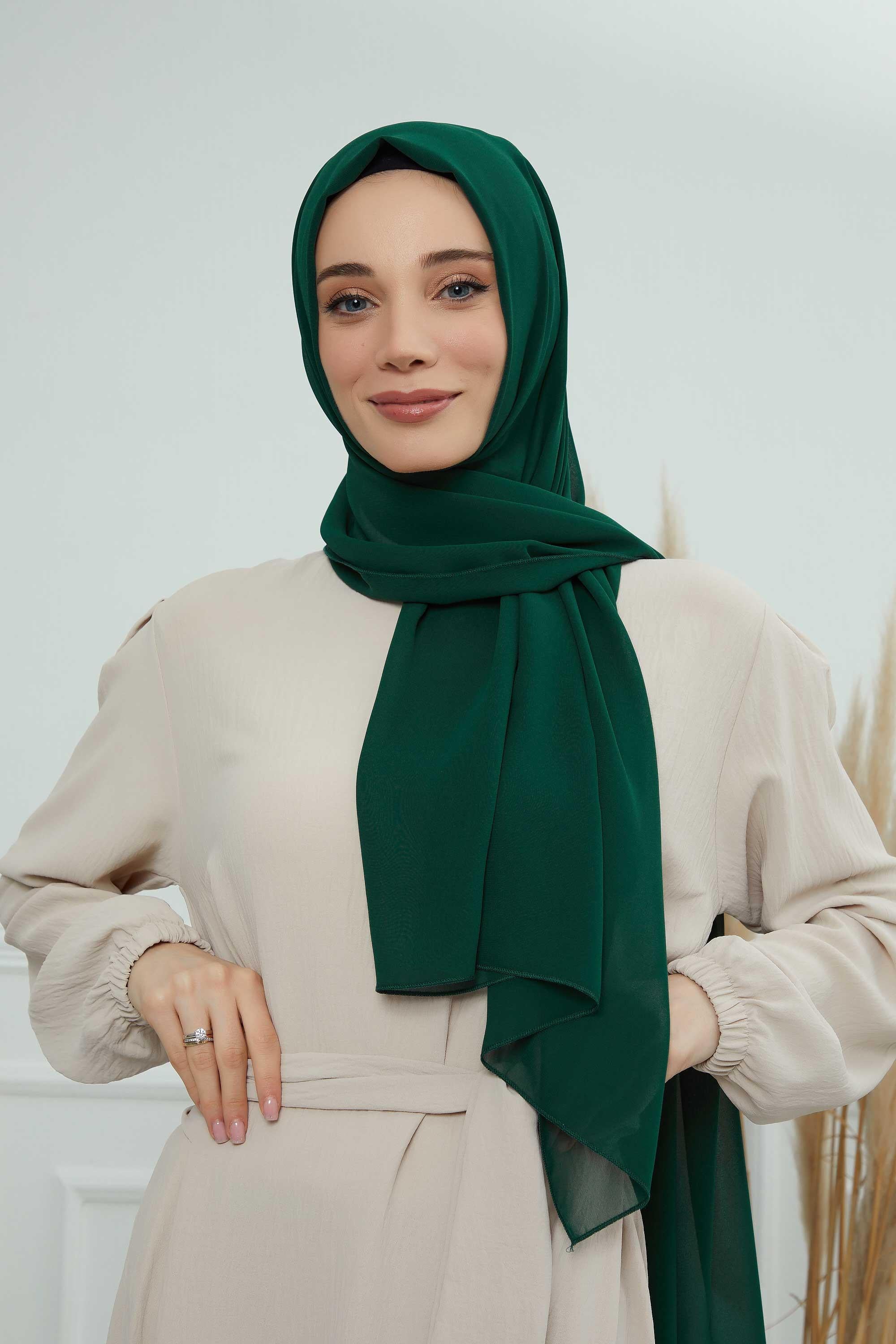 Rectangle Chiffon Shawl for Women Modesty Stylish Turban Cap Head Wrap,CTS-1 Dark Green