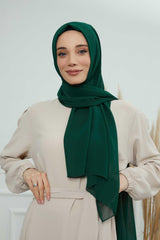Rectangle Chiffon Shawl for Women Modesty Stylish Turban Cap Head Wrap,CTS-1 Dark Green
