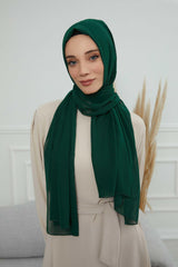 Rectangle Chiffon Shawl for Women Modesty Stylish Turban Cap Head Wrap,CTS-1 Dark Green