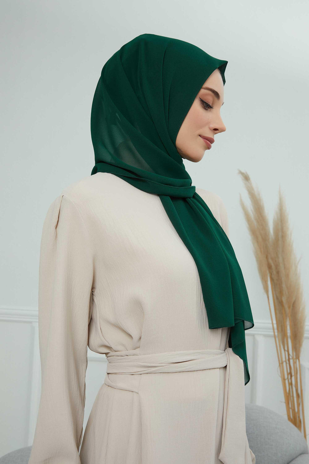 Rectangle Chiffon Shawl for Women Modesty Stylish Turban Cap Head Wrap,CTS-1 Dark Green