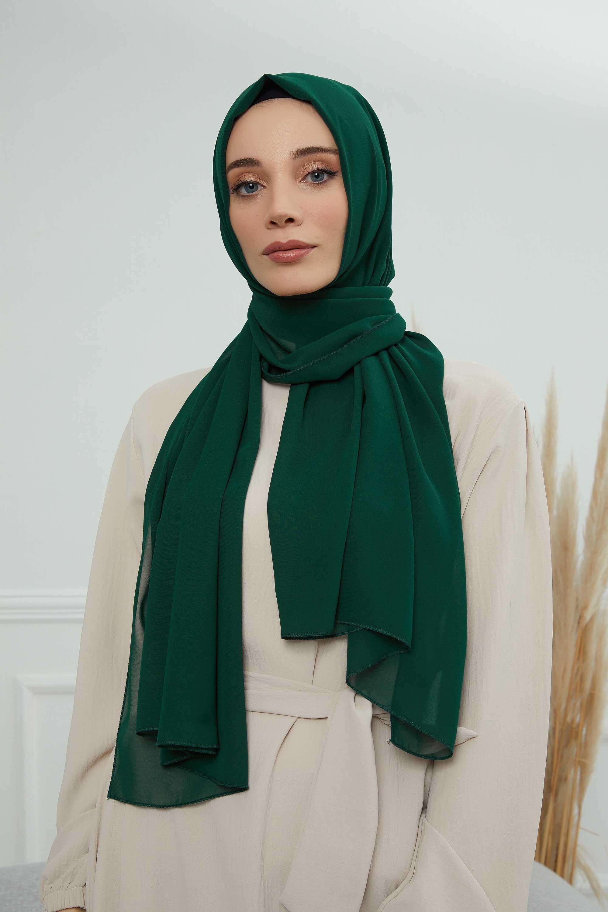 Rectangle Chiffon Shawl for Women Modesty Stylish Turban Cap Head Wrap,CTS-1 Dark Green