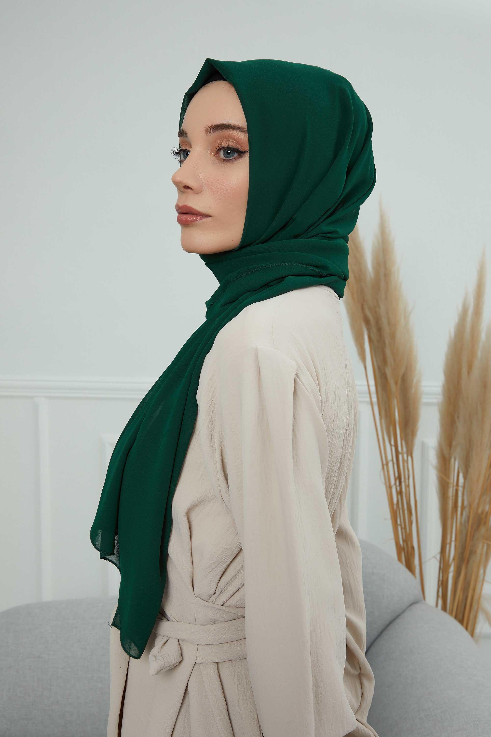 Rectangle Chiffon Shawl for Women Modesty Stylish Turban Cap Head Wrap,CTS-1 Dark Green
