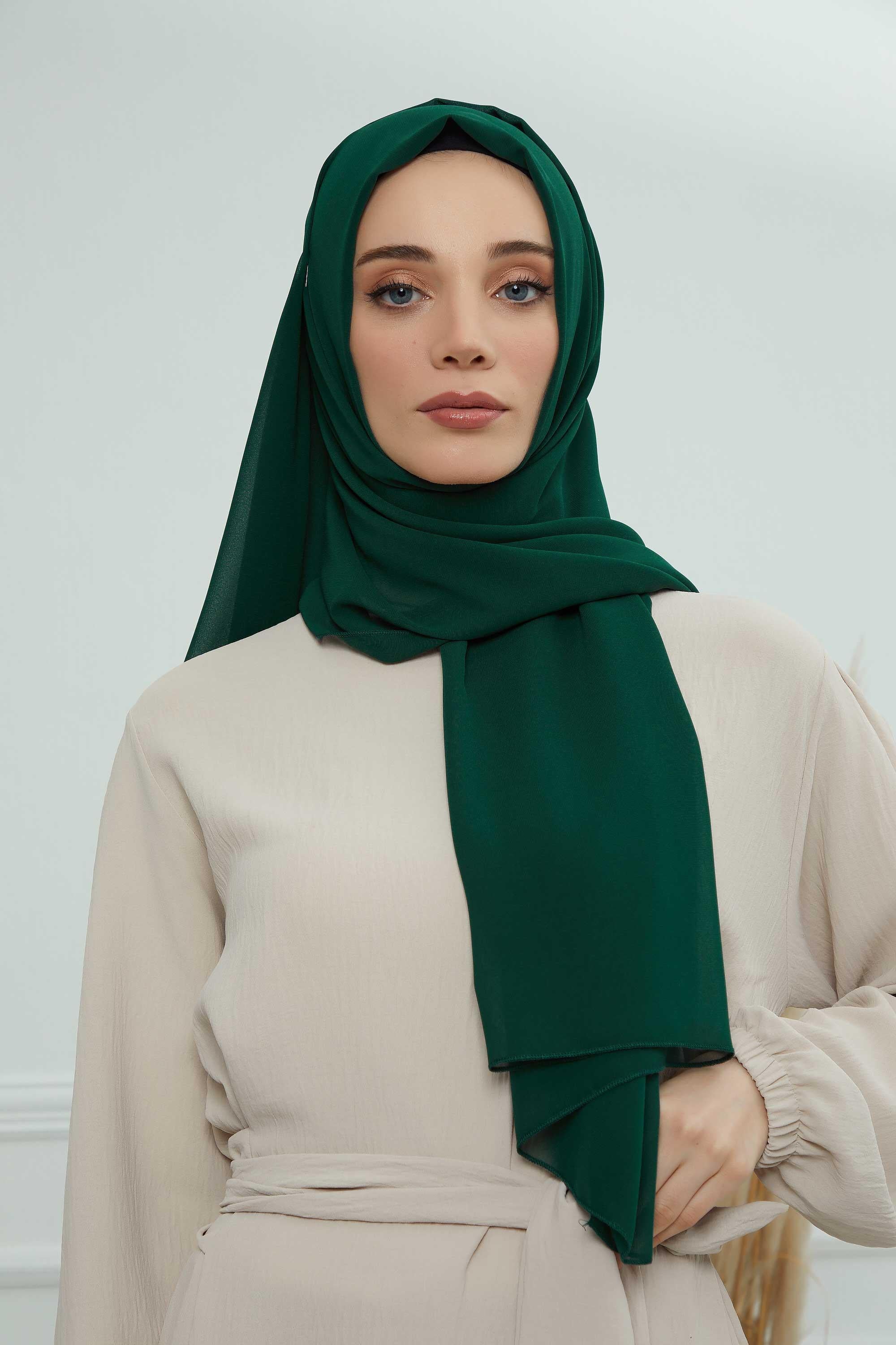 Rectangle Chiffon Shawl for Women Modesty Stylish Turban Cap Head Wrap,CTS-1 Dark Green