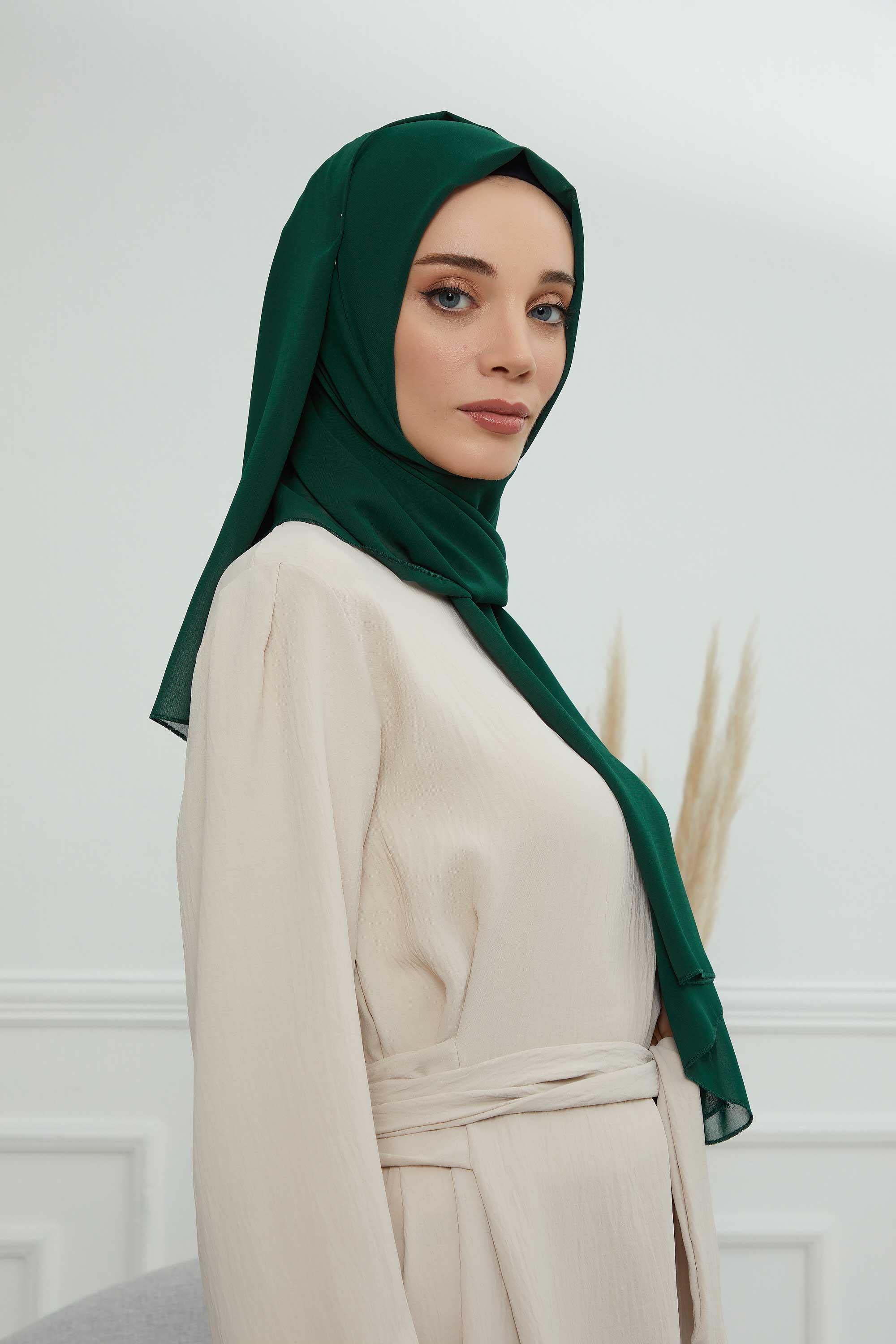 Rectangle Chiffon Shawl for Women Modesty Stylish Turban Cap Head Wrap,CTS-1 Dark Green