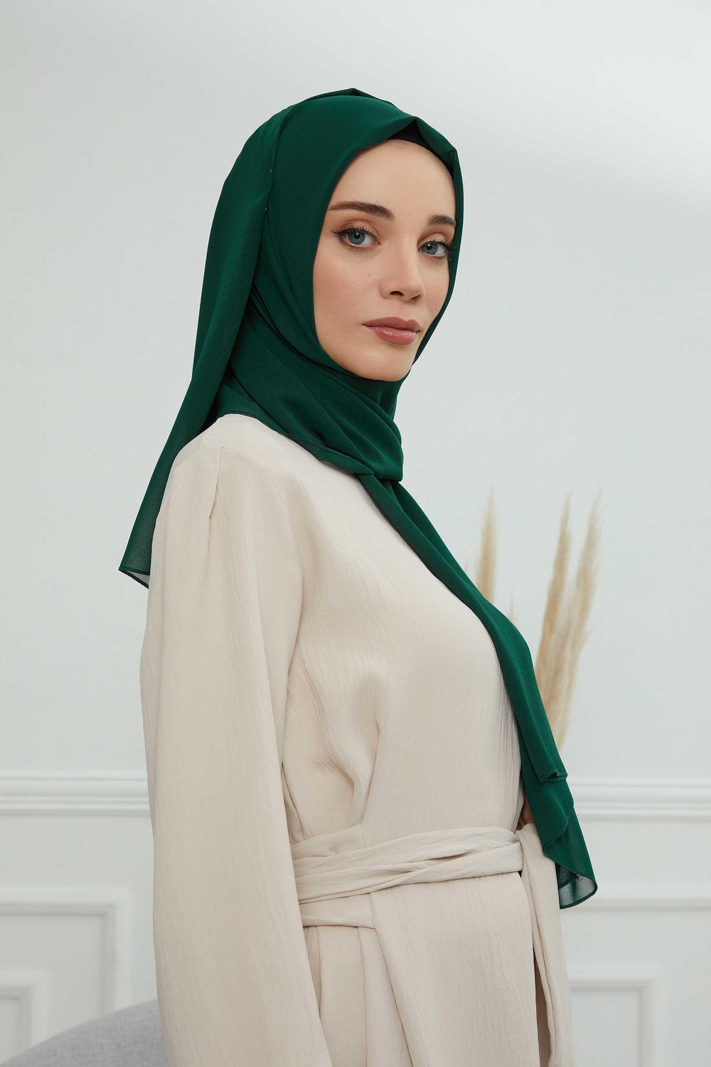Rectangle Chiffon Shawl for Women Modesty Stylish Turban Cap Head Wrap,CTS-1 Dark Green