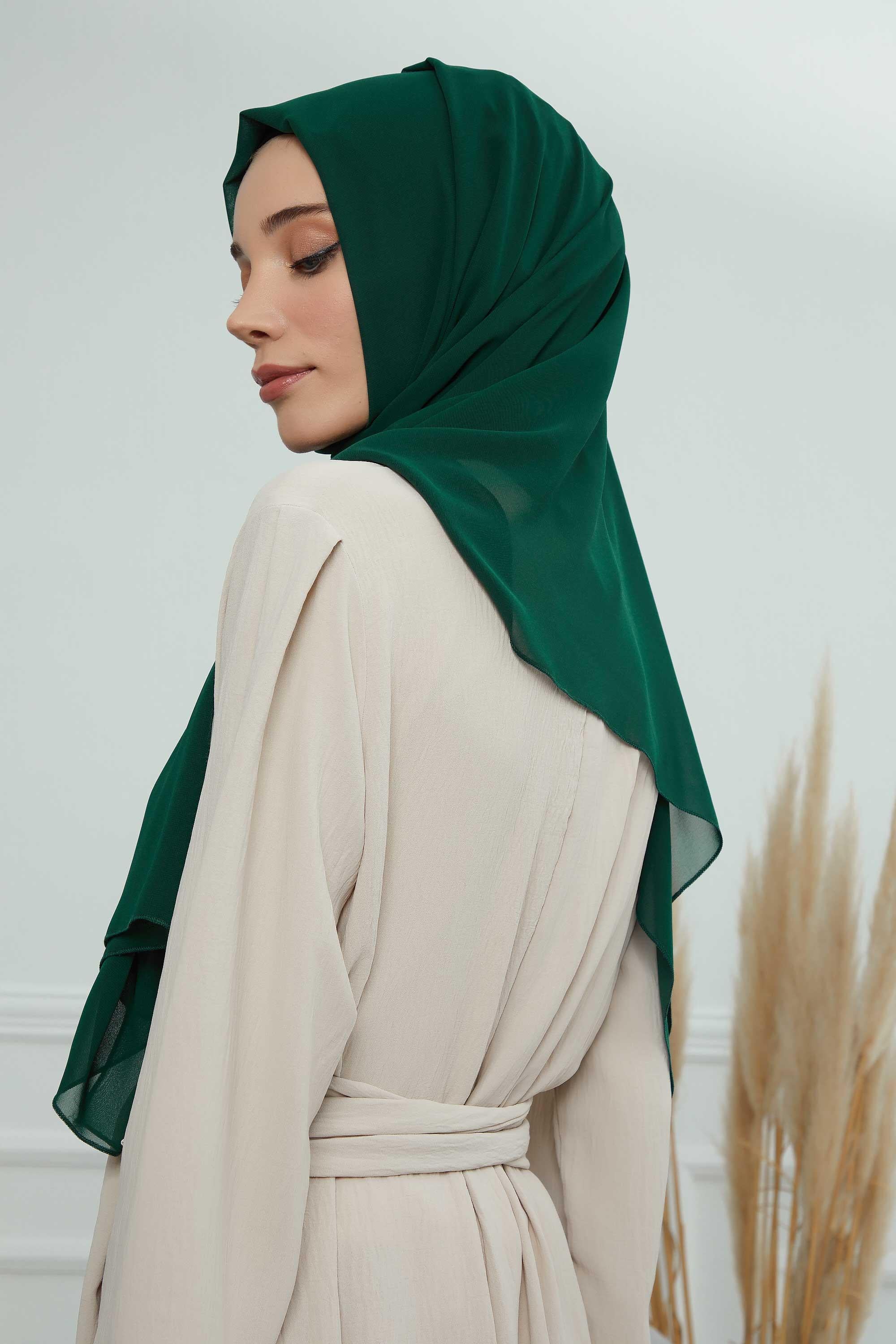 Rectangle Chiffon Shawl for Women Modesty Stylish Turban Cap Head Wrap,CTS-1 Dark Green