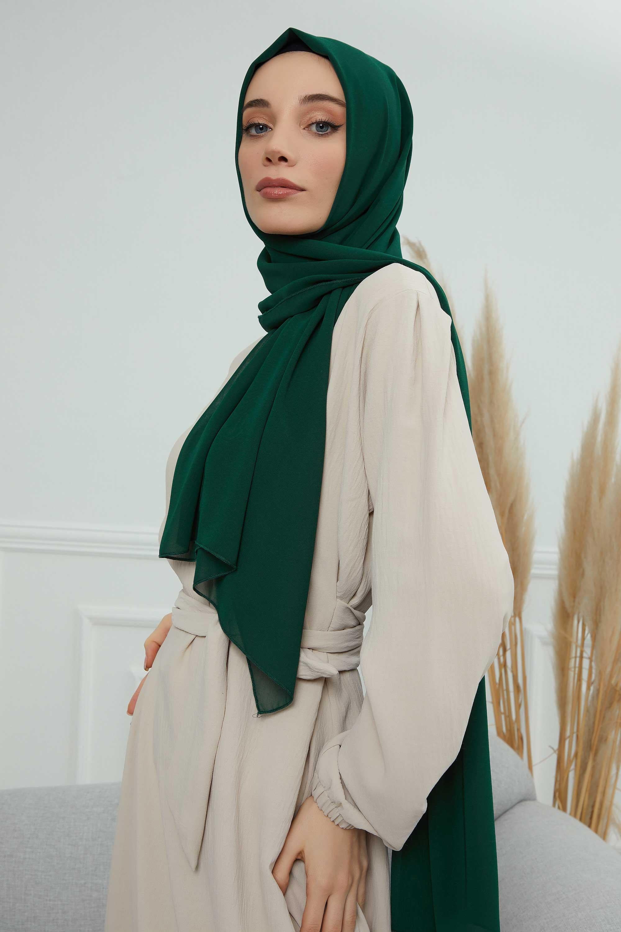Rectangle Chiffon Shawl for Women Modesty Stylish Turban Cap Head Wrap,CTS-1 Dark Green