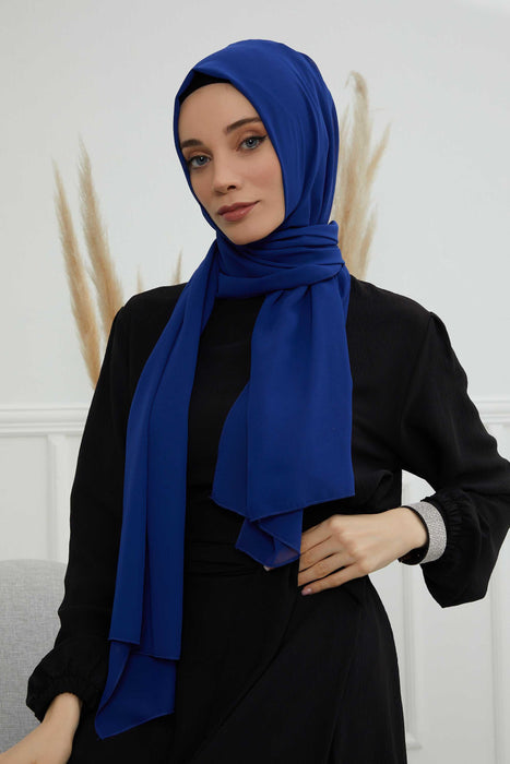 Rectangle Chiffon Shawl for Women Modesty Stylish Turban Cap Head Wrap,CTS-1 Sax Blue