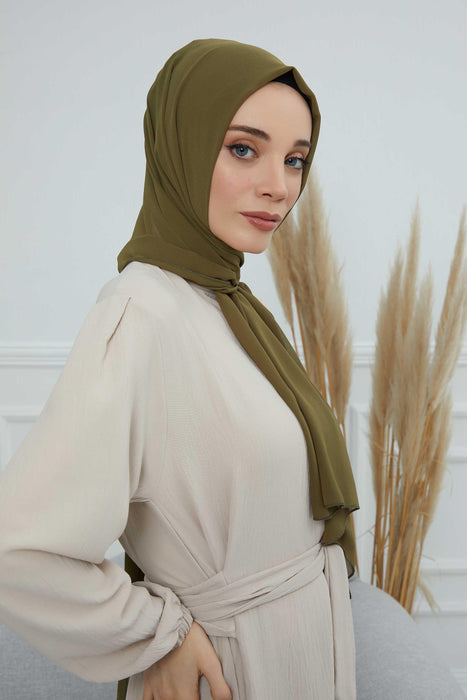 Rectangle Chiffon Shawl for Women Modesty Stylish Turban Cap Head Wrap,CTS-1 Army Green