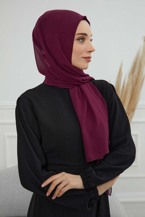 Rectangle Chiffon Shawl for Women Modesty Stylish Turban Cap Head Wrap,CTS-1 Damson
