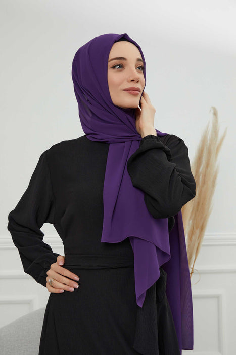 Rectangle Chiffon Shawl for Women Modesty Stylish Turban Cap Head Wrap,CTS-1 Purple