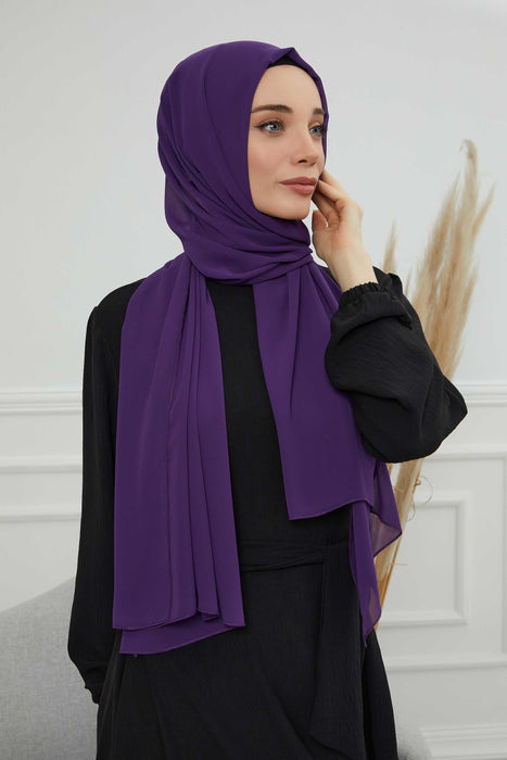Rectangle Chiffon Shawl for Women Modesty Stylish Turban Cap Head Wrap,CTS-1 Purple