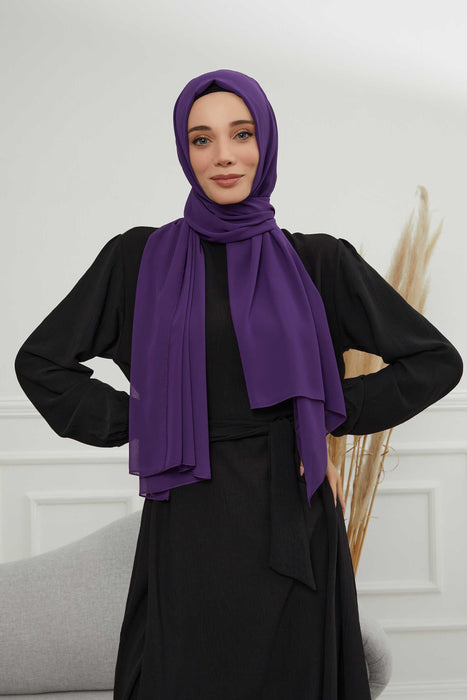 Rectangle Chiffon Shawl for Women Modesty Stylish Turban Cap Head Wrap,CTS-1 Purple