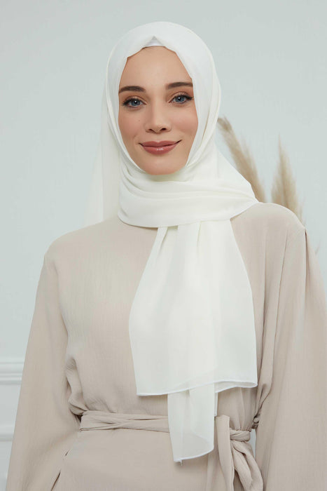 Rectangle Chiffon Shawl for Women Modesty Stylish Turban Cap Head Wrap,CTS-1 Ivory