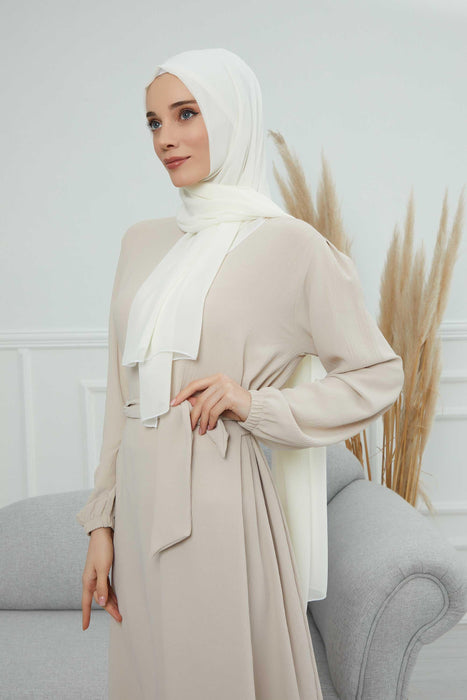 Rectangle Chiffon Shawl for Women Modesty Stylish Turban Cap Head Wrap,CTS-1 Ivory