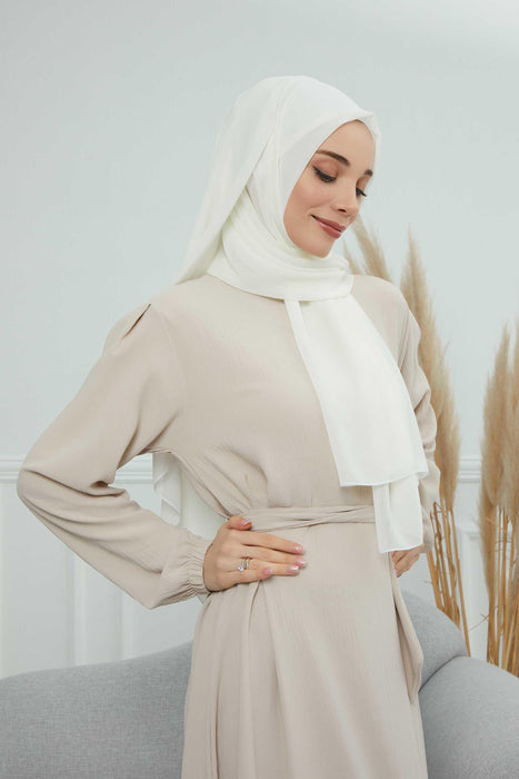Rectangle Chiffon Shawl for Women Modesty Stylish Turban Cap Head Wrap,CTS-1 Ivory