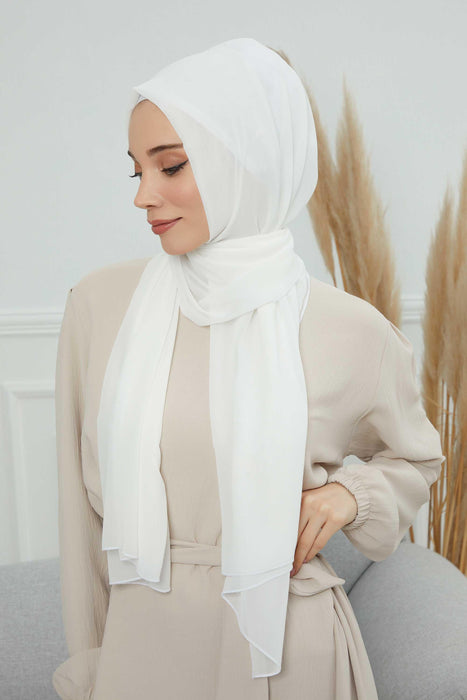 Rectangle Chiffon Shawl for Women Modesty Stylish Turban Cap Head Wrap,CTS-1 Off-White