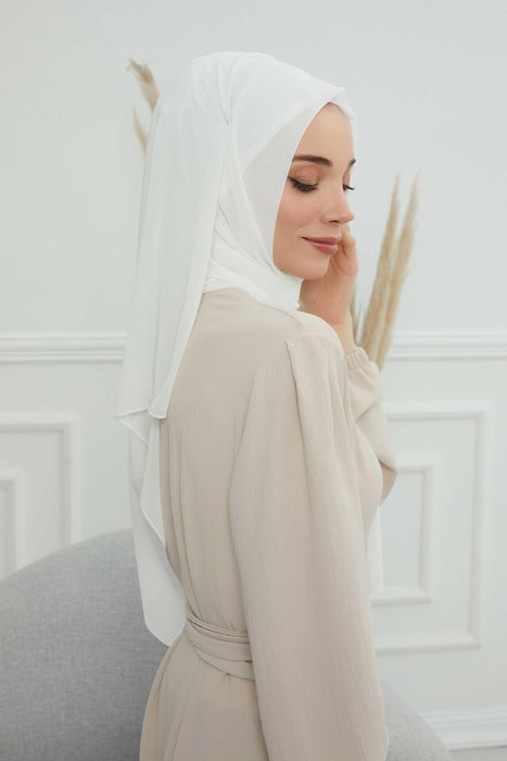 Rectangle Chiffon Shawl for Women Modesty Stylish Turban Cap Head Wrap,CTS-1 Off-White