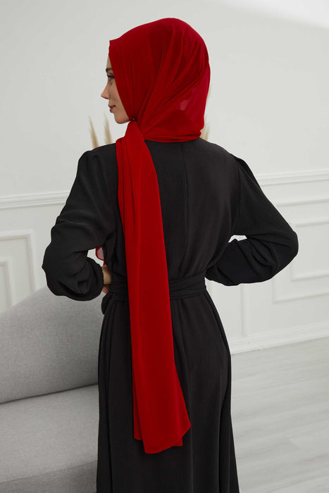 Rectangle Chiffon Shawl for Women Modesty Stylish Turban Cap Head Wrap,CTS-1 Red