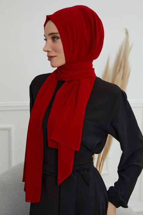 Rectangle Chiffon Shawl for Women Modesty Stylish Turban Cap Head Wrap,CTS-1 Red