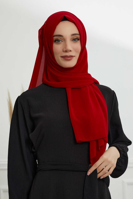 Rectangle Chiffon Shawl for Women Modesty Stylish Turban Cap Head Wrap,CTS-1 Red